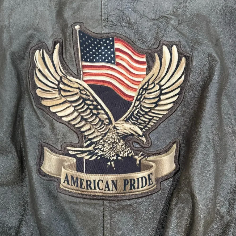 Bradford Exchange Leather Bomber Eagle Flag Embroidery Removable Collar M